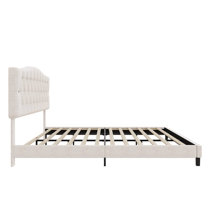 Upholstered Platform Bed with Saddle Curved Adjustable Headboard and Diamond Tufted Details