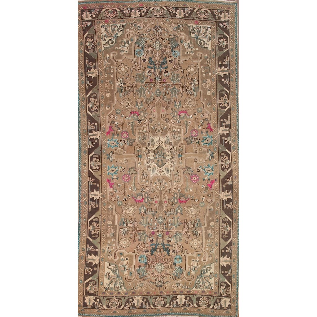 Tabriz Persian Vintage Area Rug Hand-knotted Wool Carpet - 4'11" x 9'5"