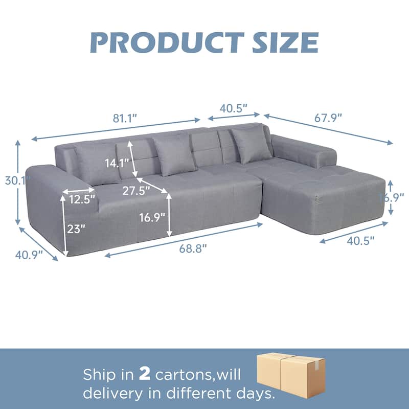Outdoor Modern Sectional Sofa with L-Shape Chaise, Minimalist Modular Couch, No Assembly Required