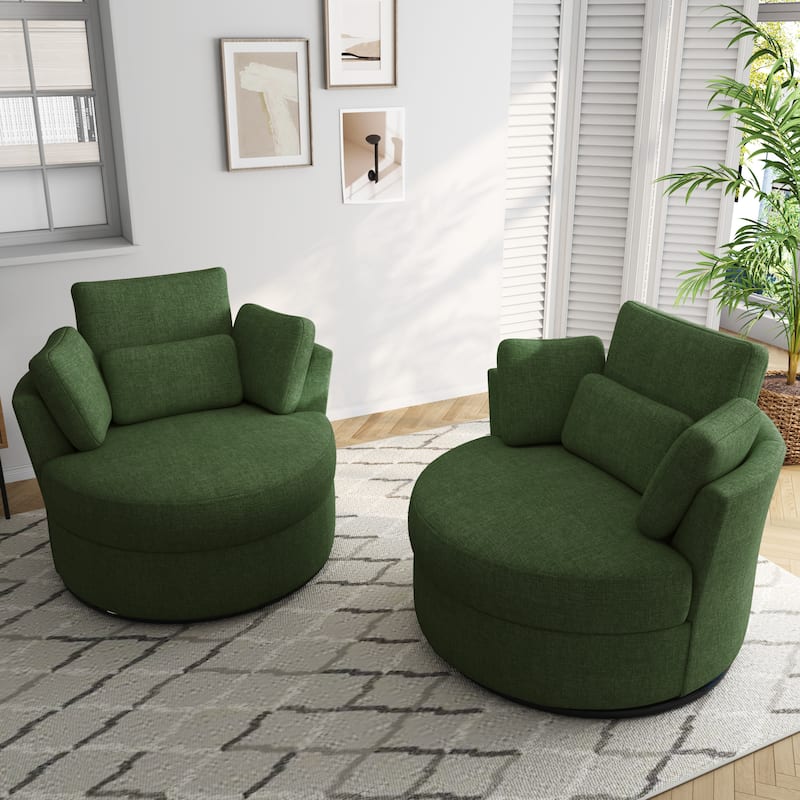 Set of 2 Upholstered Swivel Accent Barrel Chairs with Toss Pillows