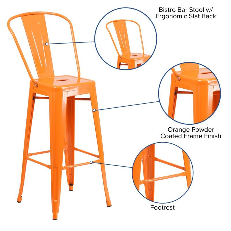 4 Pack 30" High Metal Indoor-Outdoor Barstool with Back - Kitchen Furniture