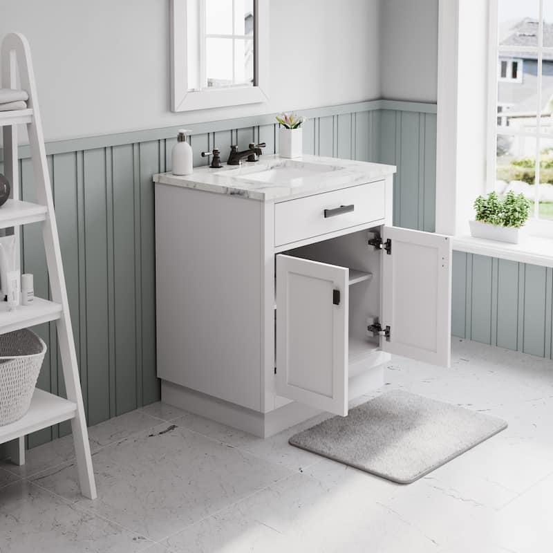 Hartford Marble Countertop Bath Vanity in White with Mirror