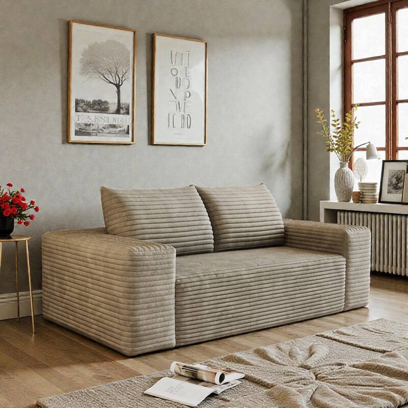 63" Corduroy 2-Seater Sofa, Deep Seat Comfy Loveseat Couch, No-Assembly Soft Fabric Sofa for Living Room & Apartments