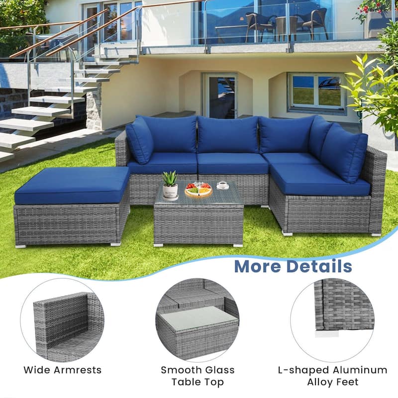 Costway 6PCS Patio Wicker Furniture Set Cushioned Sectional Sofa - See Details