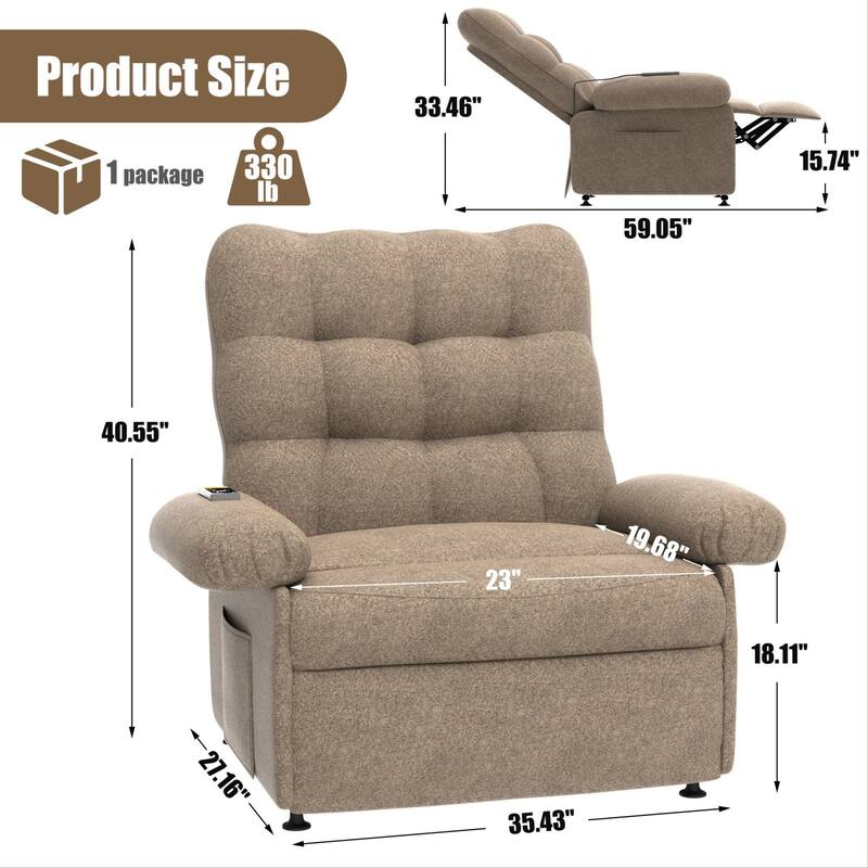 Breathable Fabric Recliner With Remote Control ,Side Pockets ,Adjustable Backrest And Footrest