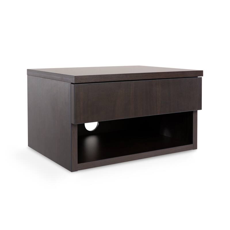 Celerie 15.71" Mid-Century Modern Floating Wall Mounted Nightstand with Soft-Close Drawer and Cable Hole, by JONATHAN Y - Black