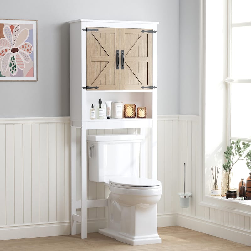 COSTARS Farmhouse Over-the-Toilet Storage Cabinet with Barn Doors - Painted - White