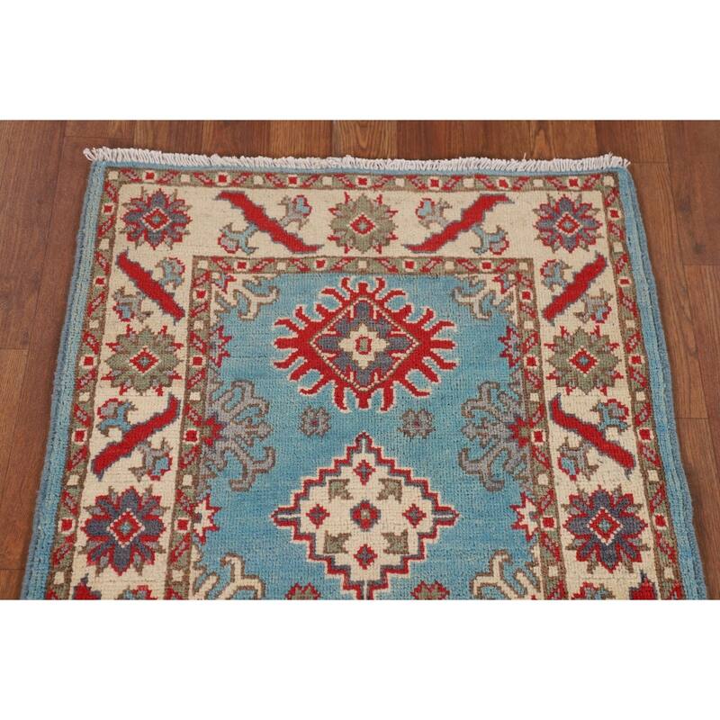 Light Blue Kazak Runner Rug Handmade Wool Carpet - 2'2" x 5'11"