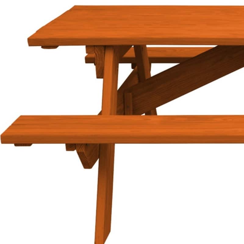 HomeRoots 94" Redwood Solid Wood Outdoor Picnic Table with Umbrella Hole