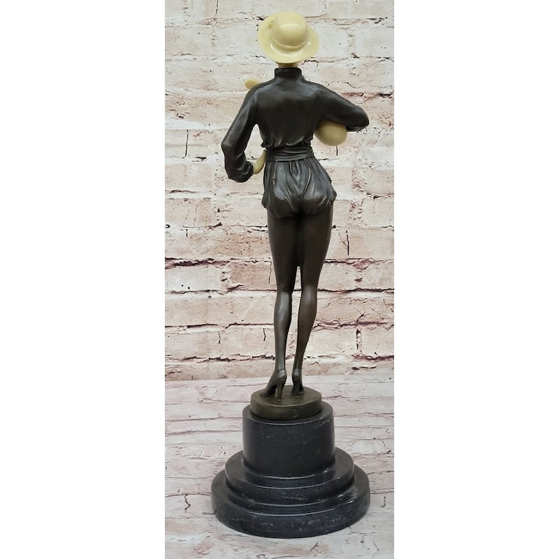Hot Cast Bronze Mandolin Guitar Player Sculpture Figure W/ Resin Highlights