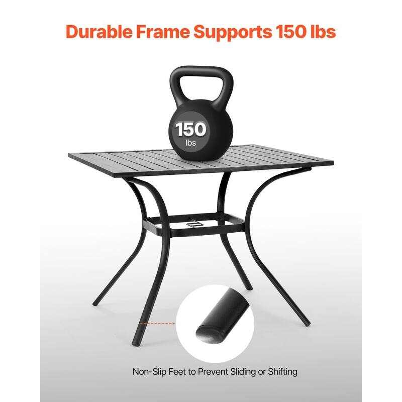 37" Black Square Patio Table with Umbrella Hole and Rust Resistant for Garden or Balcony - 37” x 37” x 29”
