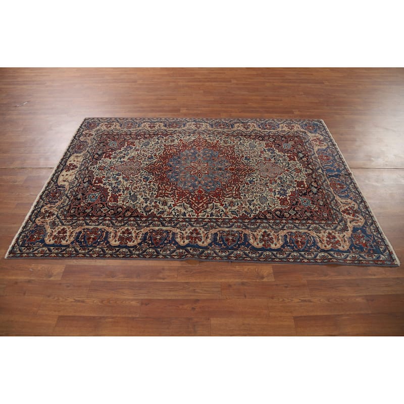 Pre-1900 Antique Isfahan Vegetable Dye Persian Rug Handmade Wool Carpet - 4'7" x 6'7"