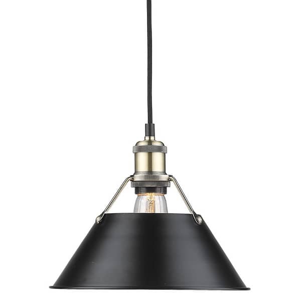 slide 2 of 11, Golden Lighting Orwell Single Light 10" Wide Pendant in Aged Brass Aged Brass with Black Shades