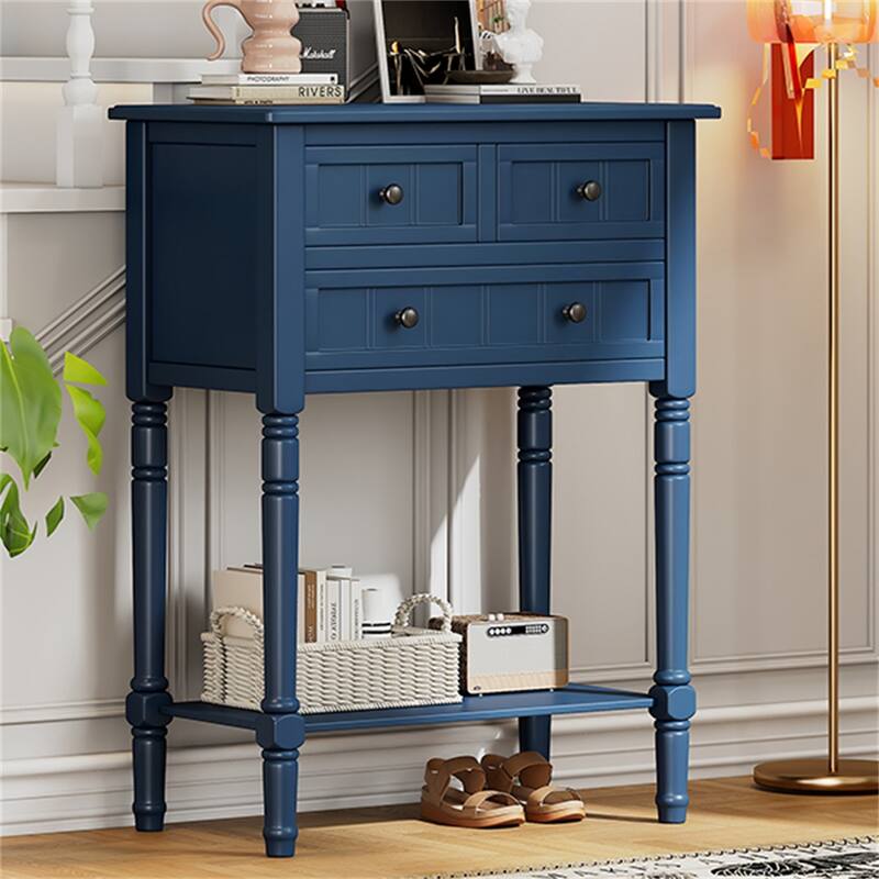 Console Table with 3 Storage Drawers and Bottom Shelf - Navy