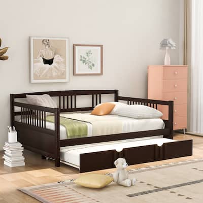 Full Daybed with Pull-Out Trundle, Space-Saving Wooden Frame for Small Spaces