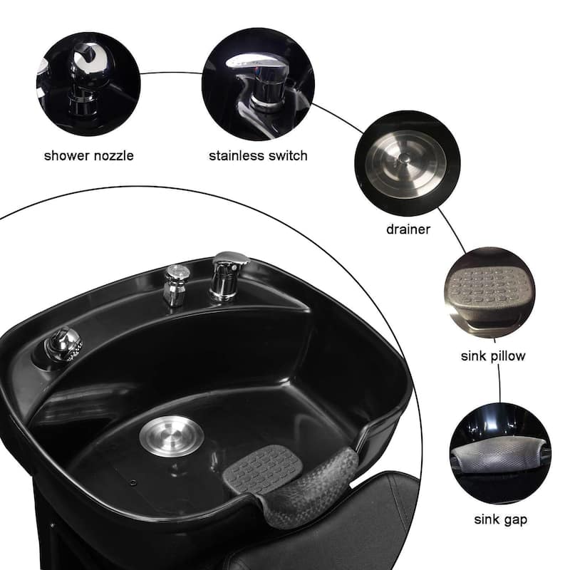 Shampoo Barber Backwash Chair, ABS Plastic Shampoo Bowl Sink Chair for Spa Beauty Salon - Black