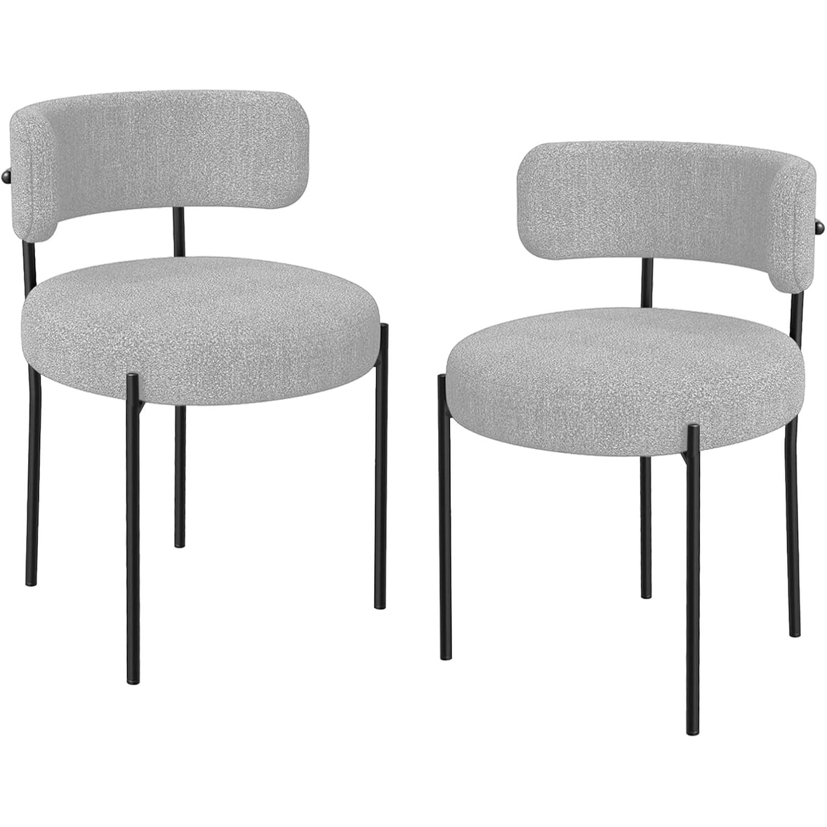 2 Set, Modern Upholstered Boucle Dining Chairs with Curved Backrest and Metal Legs, Grey