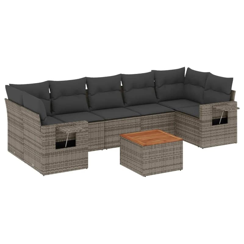 vidaXL Garden Sofa Set 8 Piece with Cushions Outdoor Sofa Set Poly Rattan - 21.7 x 21.7 x 14.6 in (W x L x H)