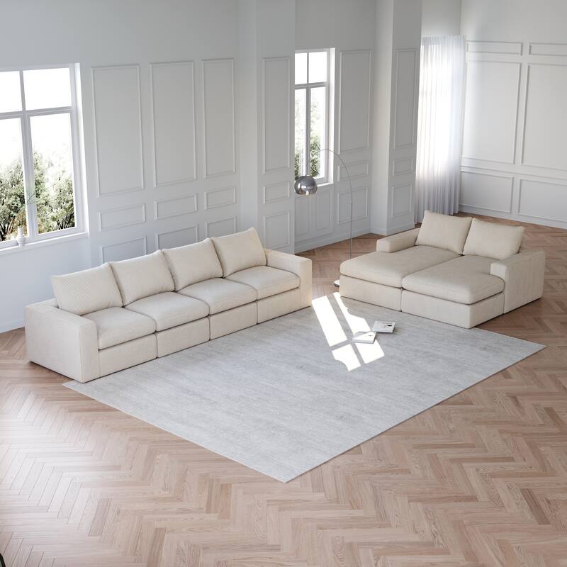 L-shaped Sectional Sofa Set of 2 Corduroy Upholstered Cloud Modular Couch with Chaise Free Combination Sectional Sofa Set
