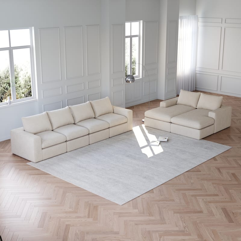 Roomfitters Modern 3-Seater Corduroy Cloud Sectional Sofa with Chaise, L-Shaped Boneless Couch with Pillows