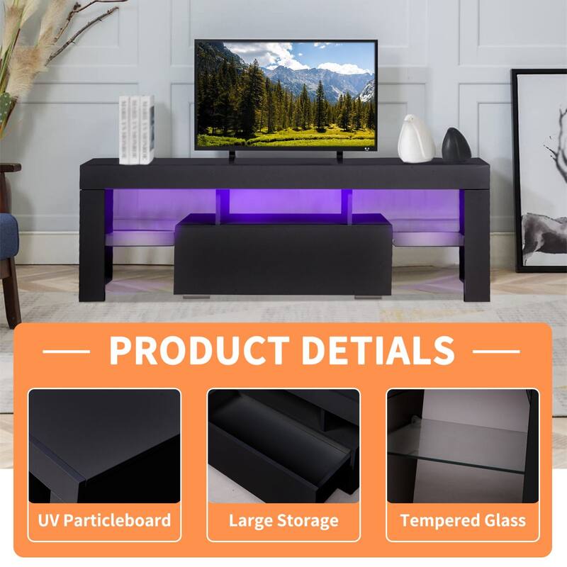 Entertainment Center TV Console Modern TV Stand For Maximum 43 Inch TV，particle Board + Tempered Glass Table Stand