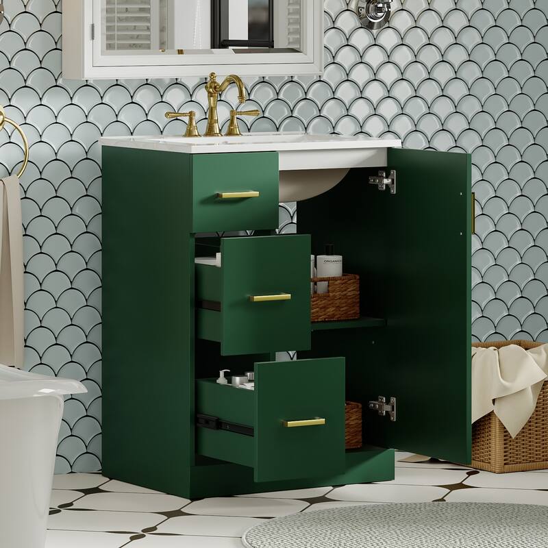 GDFStudio - Elmbrook Modern Bathroom Vanity with Ceramic Sink and 2 Storage Drawers & Soft-Closing Door - 24'W