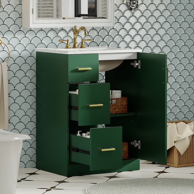 Small Bathroom Vanity Set with Under-mount Sink, 24" Freestanding Bathroom Storage Cabinet with 2 Drawers, Adjustable Shelf