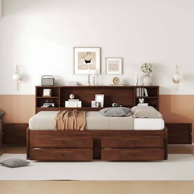 Wooden Captain Bed with Built-in Storage Shelves