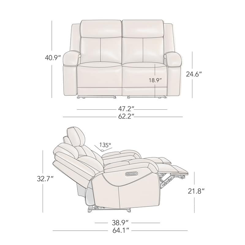 Spruce & Spring Hadlee Genuine leather Reclining Sofa with Multi-Function Console.