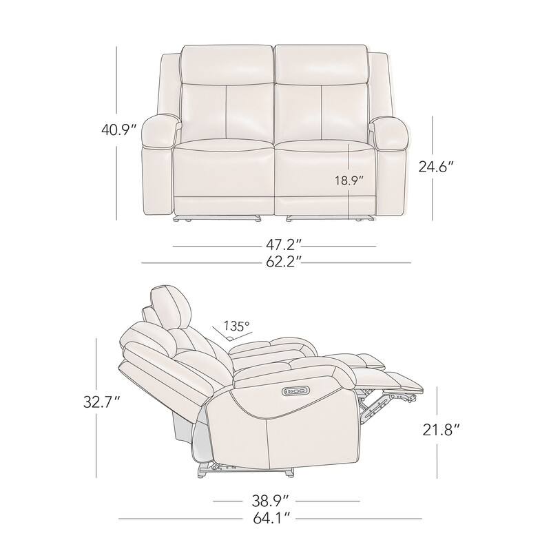 Spruce & Spring Hadlee Genuine leather Reclining Sofa with Multi-Function Console.