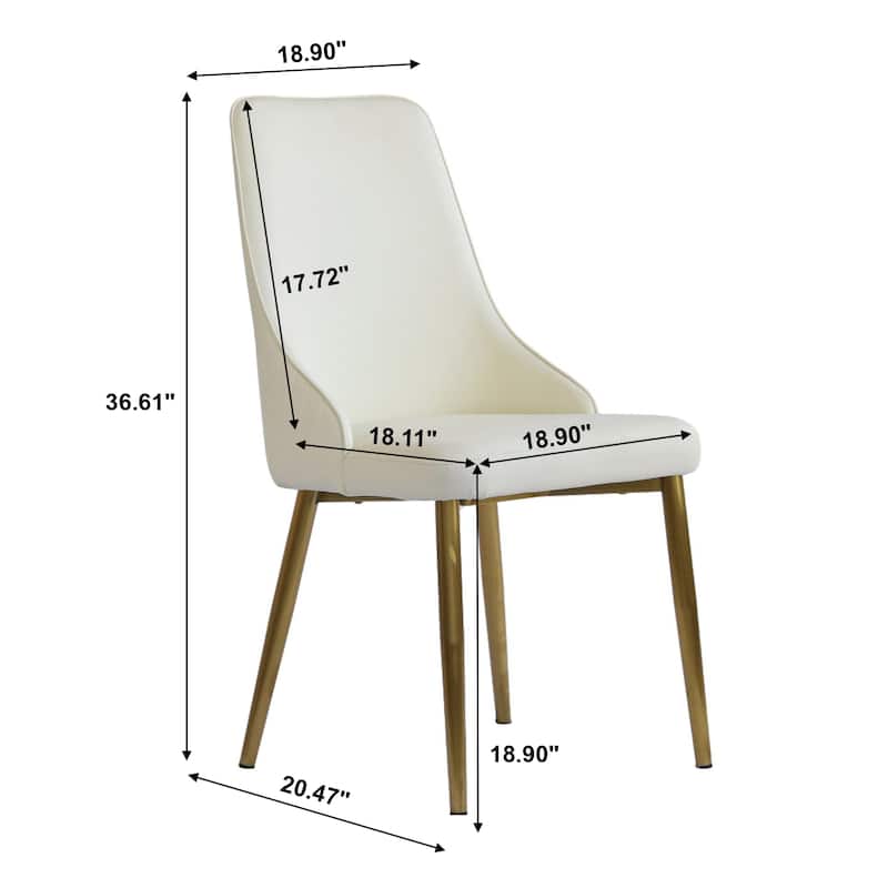 Modern White PU Accent Dining Chairs, Visitor Chair with Gold-plated Metal Legs, Family Gatherings Conference Chair - Set of 2
