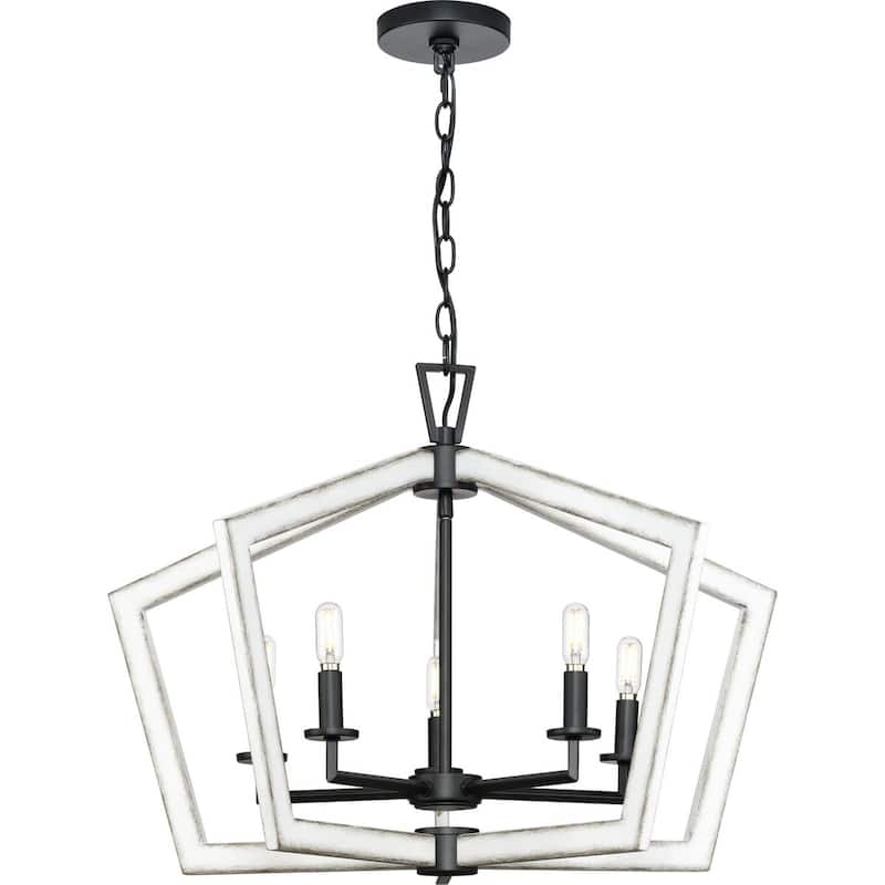 Galloway Collection 5-Light 19.25 in. Matte Black Modern Farmhouse Chandelier with Distressed White Accents - Medium