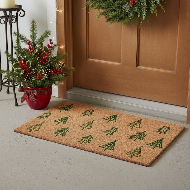 HomeRoots 17" X 29" Brown And Green Christmas Trees Outdoor Coir Door Mat - 17.00' X '29.00 - 17.00' X '29.00