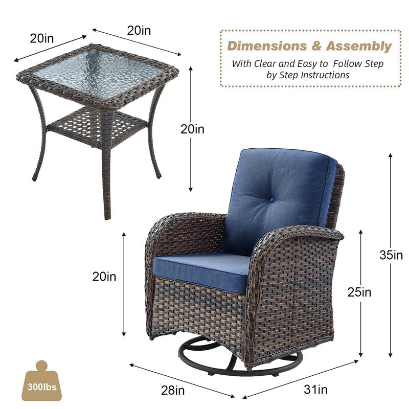 Pocassy Patio Swivel Rocker Chairs with Side Table