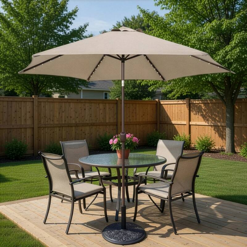 TropiShade 9-foot Beige Aluminum Bronze Lighted Market Umbrella
