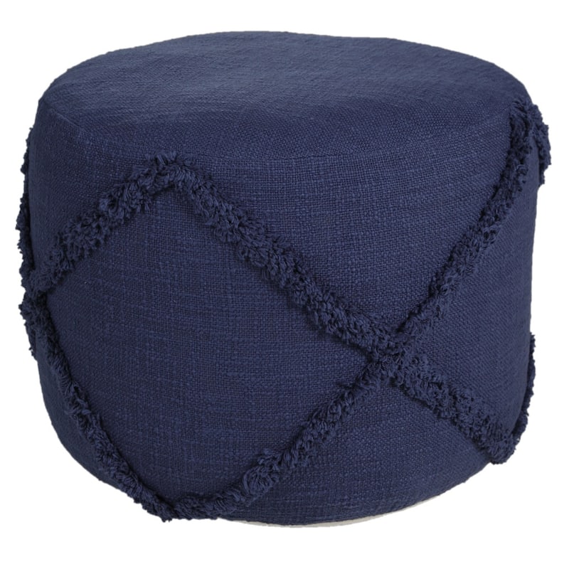 HomeRoots 18" Blue 100% Cotton Ottoman