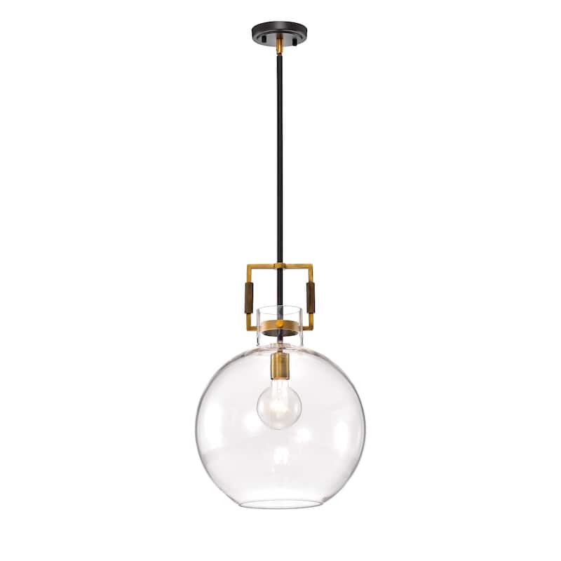 Oil Rubbed Bronze and Antique Gold 1-Light Clear Globe Glass Pendant
