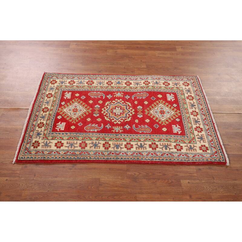 Red Kazak Foyer Rug Hand-Knotted Oriental Wool Carpet - 2'8" x 4'1"