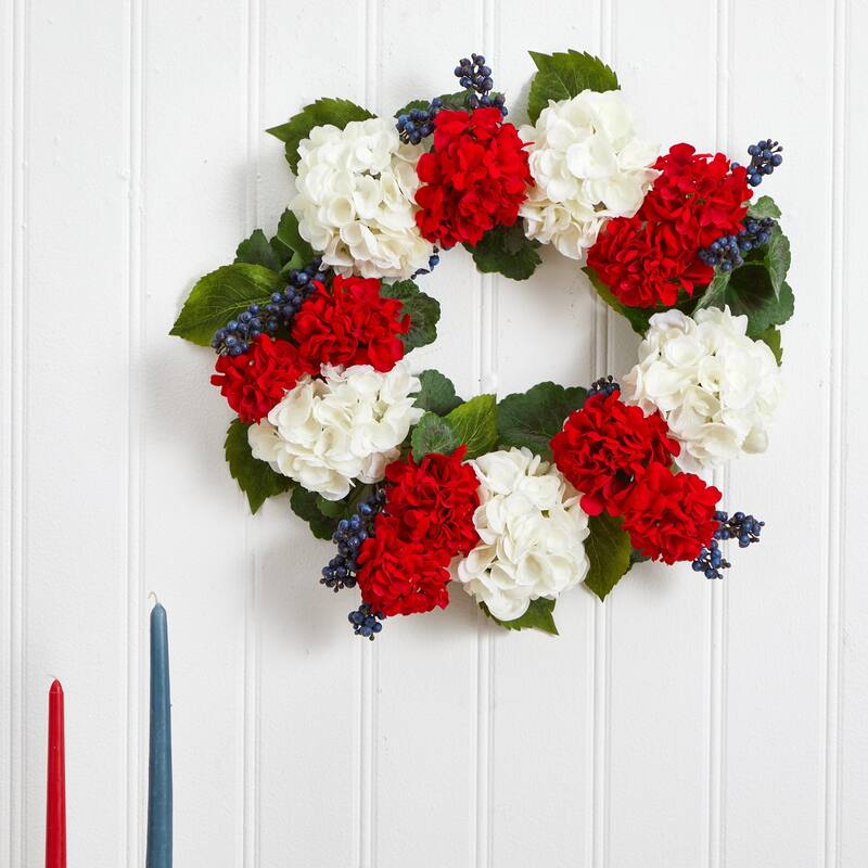 Blueberries and Geranium Artificial Wreath, 21-Inch, Unlit