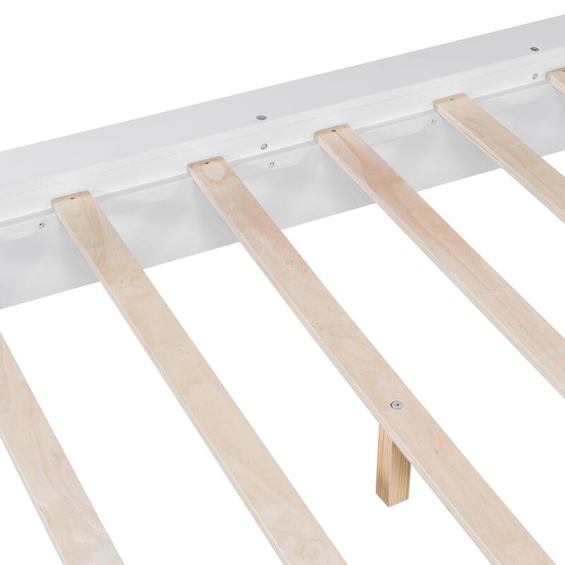 Roomfitters King Size Wooden Canopy Bed with LED Lighting, Modern Platform Bed Frame with Headboard, No Box Spring, White