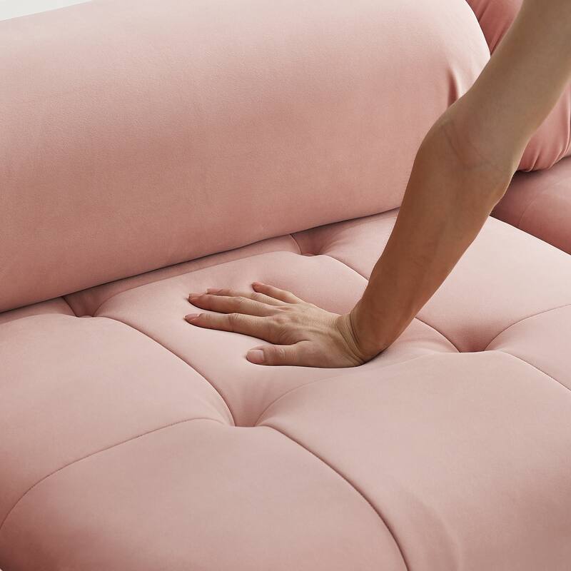 Cake-like Modular Couch Velvet L-shaped Sectional Sofa with Chaise, DIY Combination Seats & Ottoman Set of 4 for Living Room