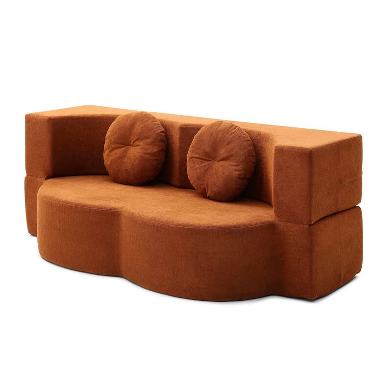 2-in-1 Folding Sofa Bed with Pillow, Queen Sleeper Sofa, Floor & Futon Loveseat Couch, Foam Folding Mattress Sleeper