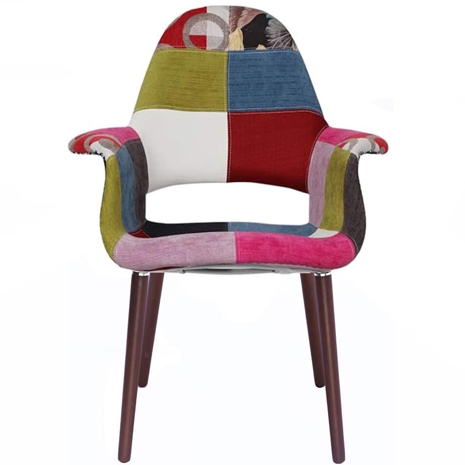 Organic Upholstered Fabric Modern Armchair with Dark Brown Wooden Legs for Dining Room Office or Accent Lounge Side Chair