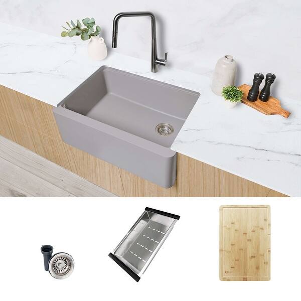 slide 2 of 18, STYLISH 30 inch Composite Granite Workstation Undermount Kitchen Sink - 30" x 21" x 10" Grey
