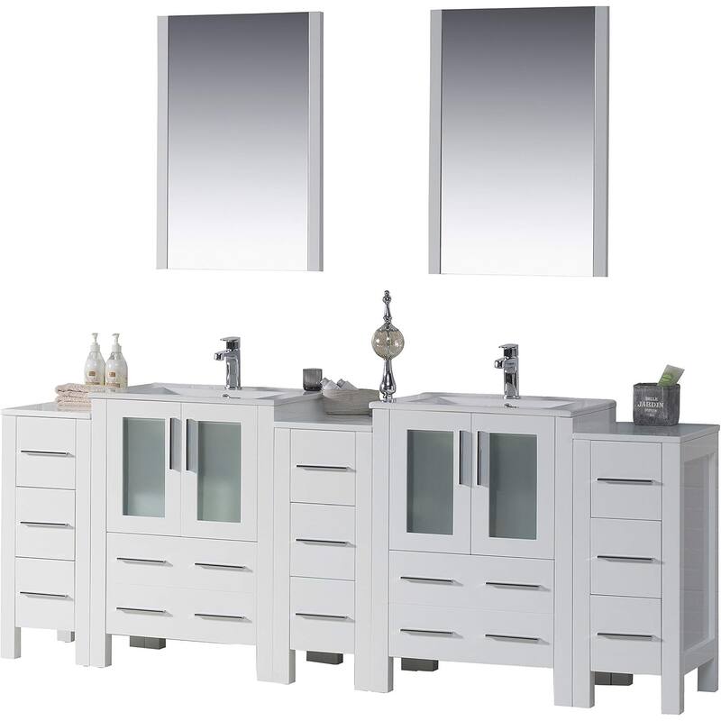 Blossom Sydney 84" Double Sink Vanity w/ 3 side Cabinet & side Mirror - Glossy White