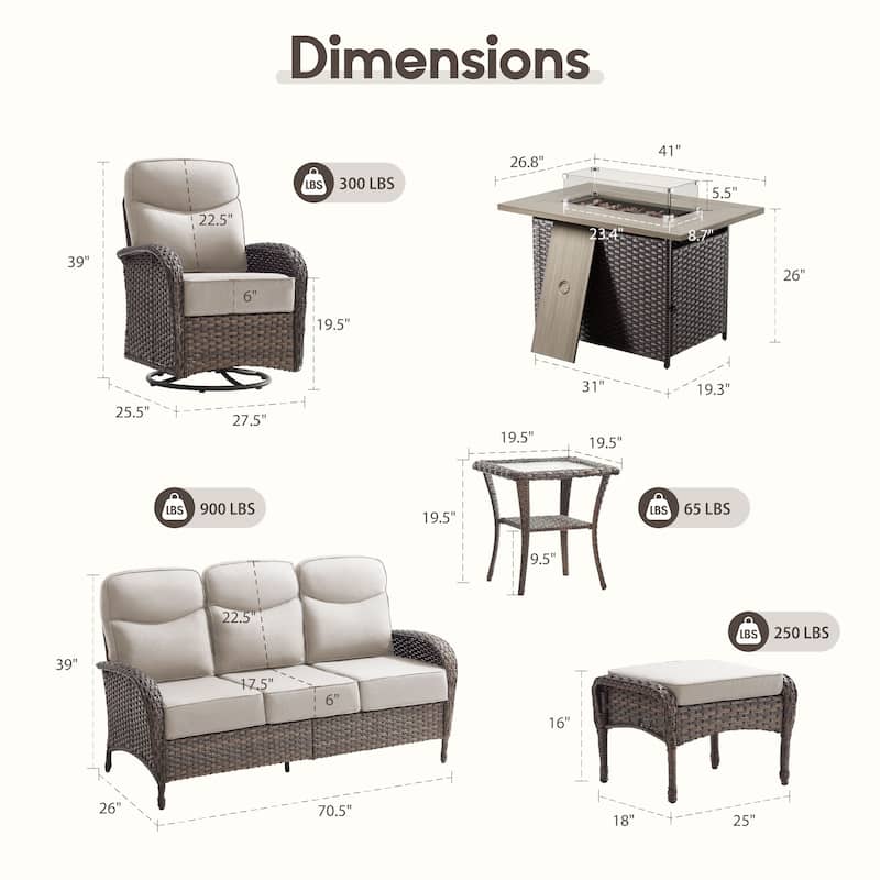 Meyreso 10-Piece Wicker Outdoor Patio Fire Pit Sofa Set with 6-Inch Thick Cushions