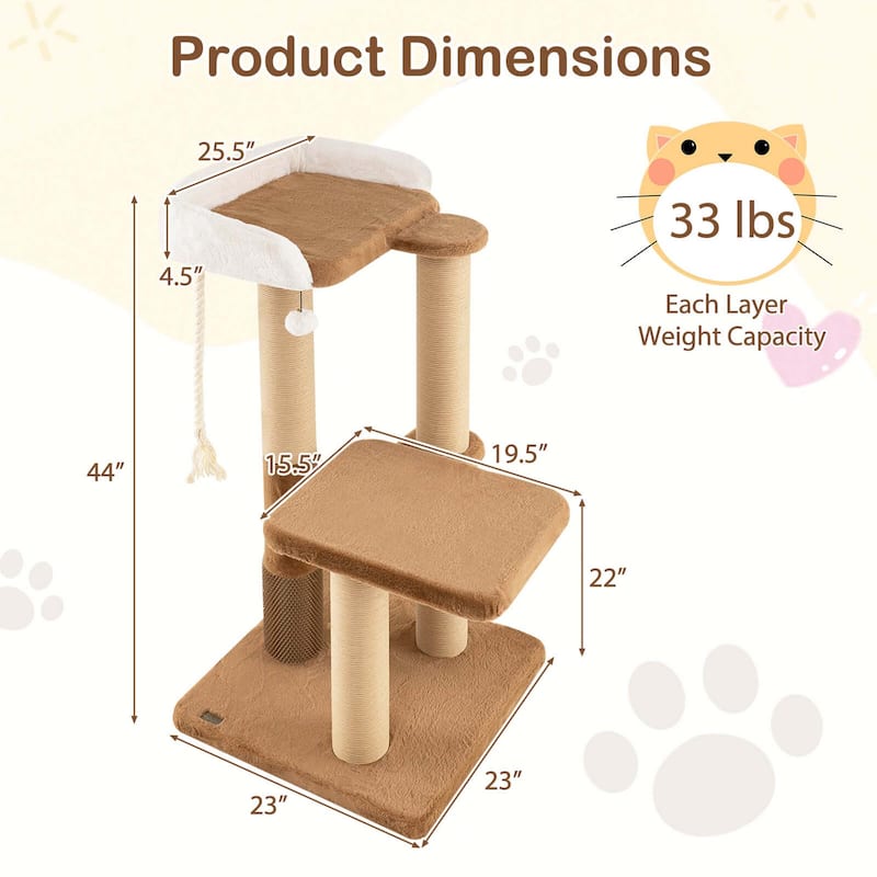 Costway 44" Cat Tree for Indoor with Plush Padded Perch Scratching - See Details