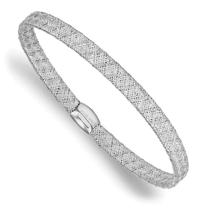 Curata 14k White Gold Mesh Flexible Fancy Stretch Cuff Stackable Bangle Bracelet