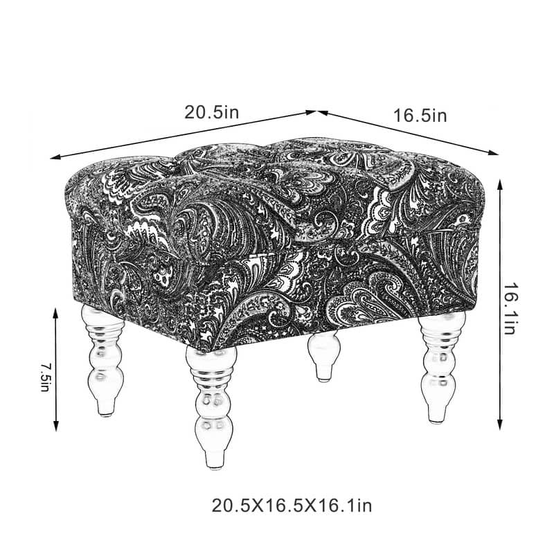Adeco Tufted Footrest Stool Paisley-Patterned Ottoman Bench