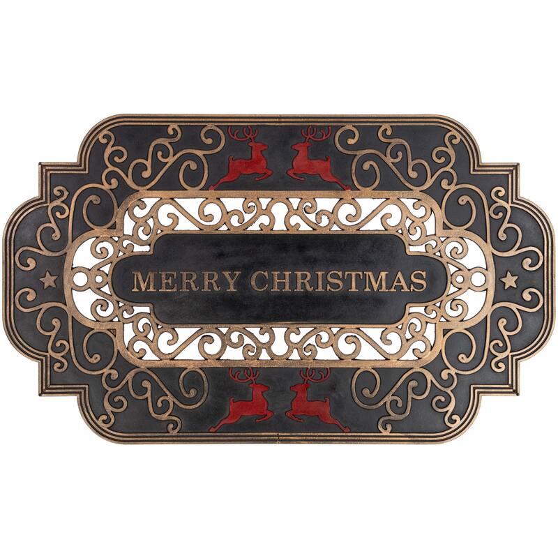 Black and Copper Reindeer "Merry Christmas" Doormat 18" x 30"